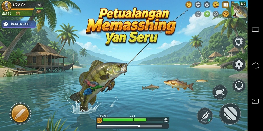 Screenshot gameplay ID777 yang menunjukkan suasana memancing yang menantang.